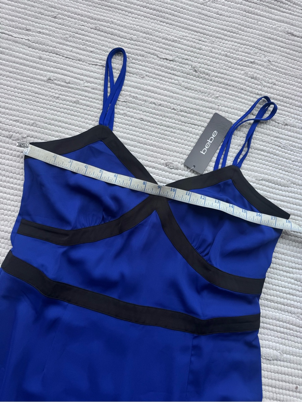 Bebe Blue Contrast Trim Strappy Midi Dress Y2K Glam Size 10 - Picture 6 of 9